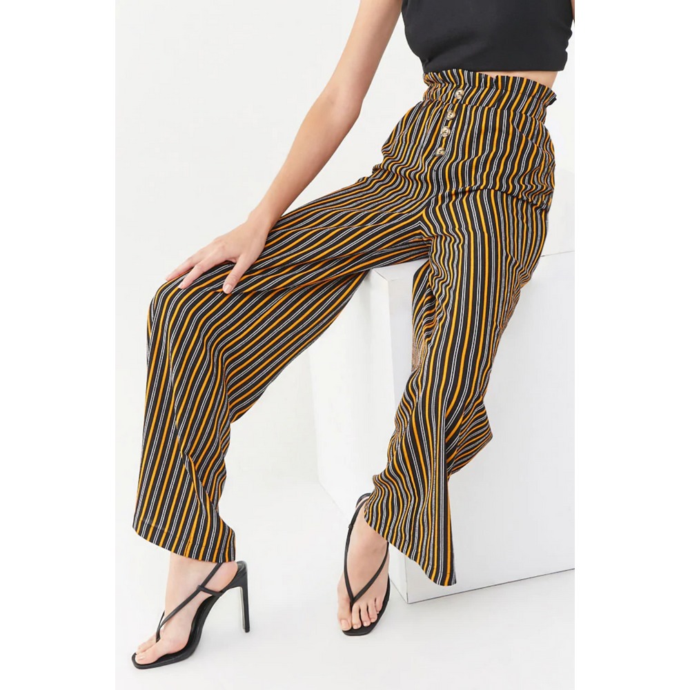 FOREVER 21 Striped Paperbag Wide High Waist Pants